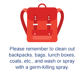 Please remember to clean out backpacks, bags, lunchboxes, coats, etc, and wash or spray with a germ-killing spray.